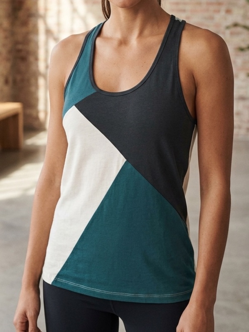 ba&sh Teal, Black & Cream Geometric Racerback Tank